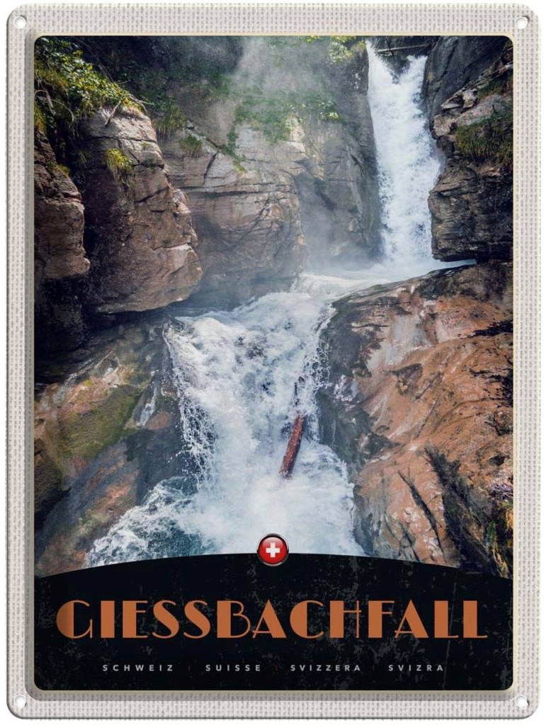 Blechschild 40x30 cm Giessbachfall Schweiz Wasserfall Natur Bildmotiv Reisemotiv Abenteuer Reisen Europa Urlaub