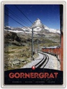Blechschild 40x30 cm Gornergrat Schweiz Urlaub Gebirge Schnee Bahn Bildmotiv Reisemotiv Abenteuer Reisen Europa