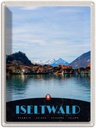 Blechschild 40x30 cm Iseltwald See Schnee Gebirge Bildmotiv Reisemotiv Abenteuer Reisen Urlaub