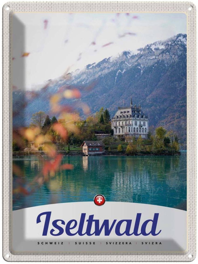 Blechschild 40x30 cm Iseltwald Schweiz Urlaub Europa See Natur Bildmotiv Reisemotiv Abenteuer Reisen