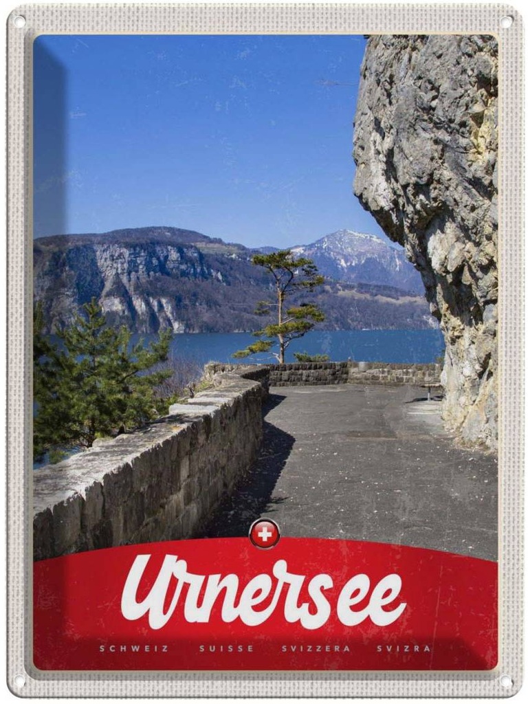 Blechschild 40x30 cm Urnersee Schweiz Europa Gebirge Bildmotiv Reisemotiv Abenteuer Reisen Urlaub
