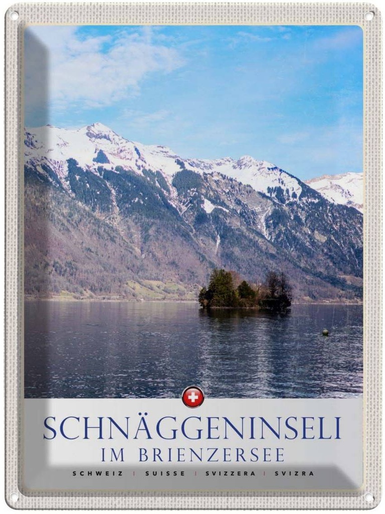 Blechschild 40x30 cm Schnäggeninsel in Brienzeresee Schweiz Bildmotiv Reisemotiv Abenteuer Reisen Europa Urlaub