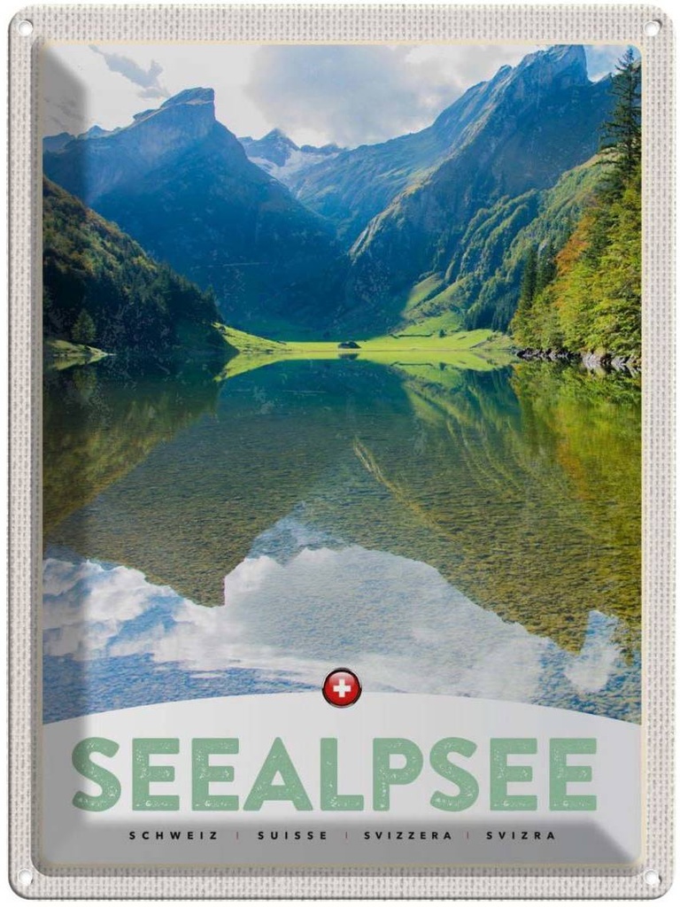 Blechschild 40x30 cm Seealpsee SchweizWälder Natur Bildmotiv Reisemotiv Abenteuer Reisen Europa Urlaub