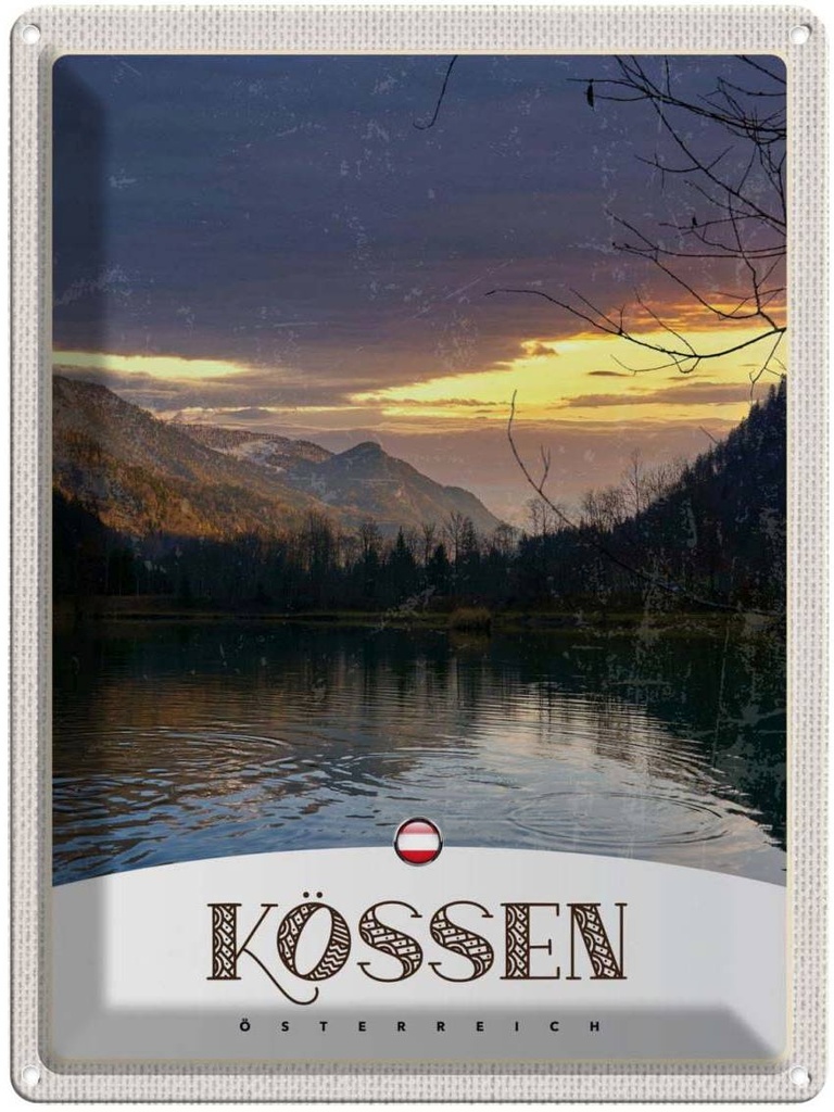Blechschild 40x30 cm Kössen Österreich Urlaub See Natur Gebirge Bildmotiv Reisemotiv Abenteuer Reisen Europa