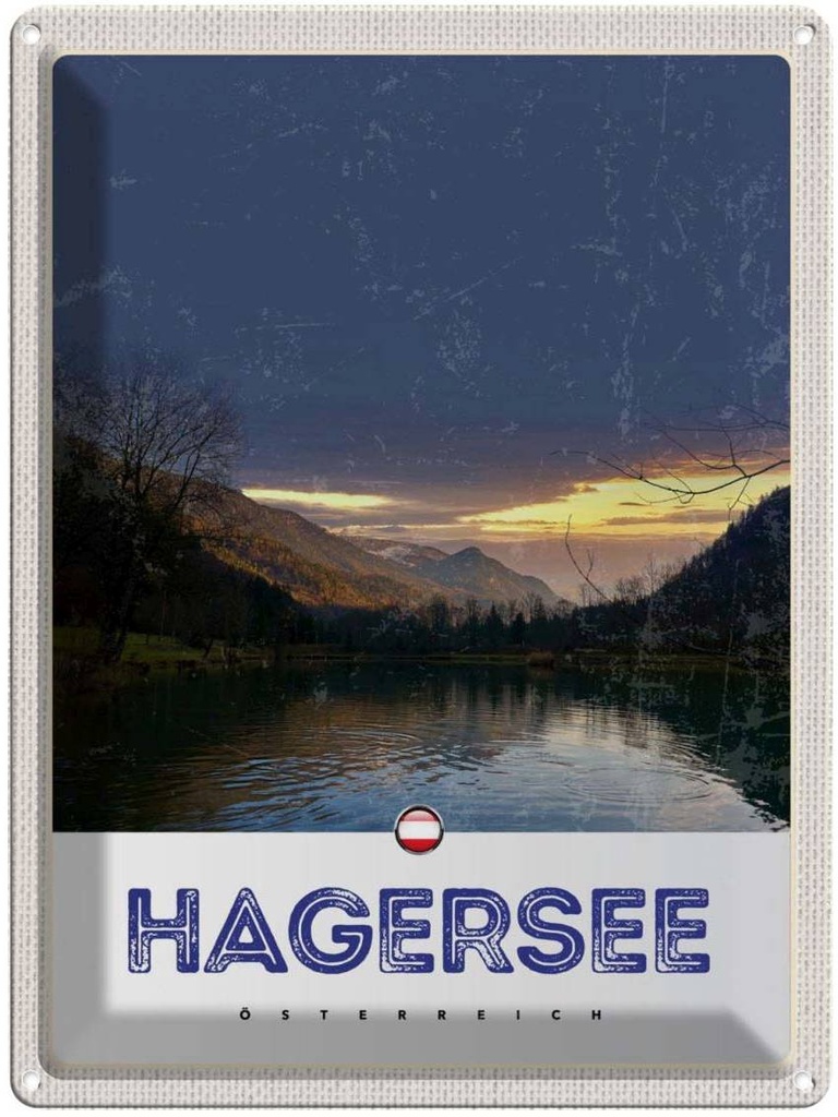 Blechschild 40x30 cm Hagersee Österreich Urlaub Europa See Wald Bildmotiv Reisemotiv Abenteuer Reisen