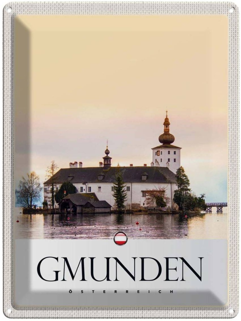 Blechschild 40x30 cm Gmunden Österreich Urlaub See Bildmotiv Reisemotiv Abenteuer Reisen Straße Stadt