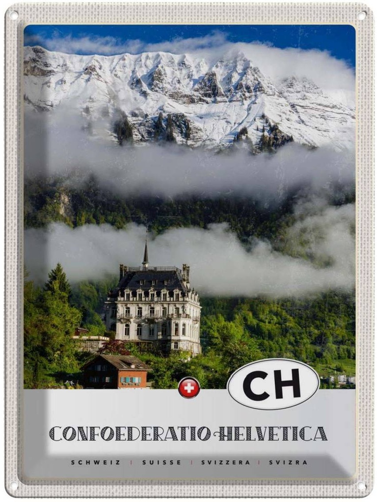 Blechschild 40x30 cm Confoederatio Helvetica Schloss Natur Bildmotiv Reisemotiv Abenteuer Reisen Europa Urlaub
