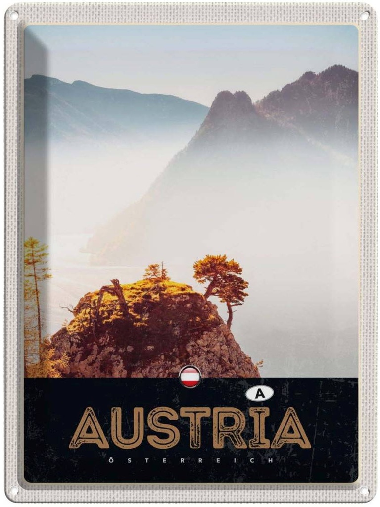 Blechschild 40x30 cm Österreich Natur Gebirge Wald Bildmotiv Reisemotiv Abenteuer Reisen Europa Urlaub