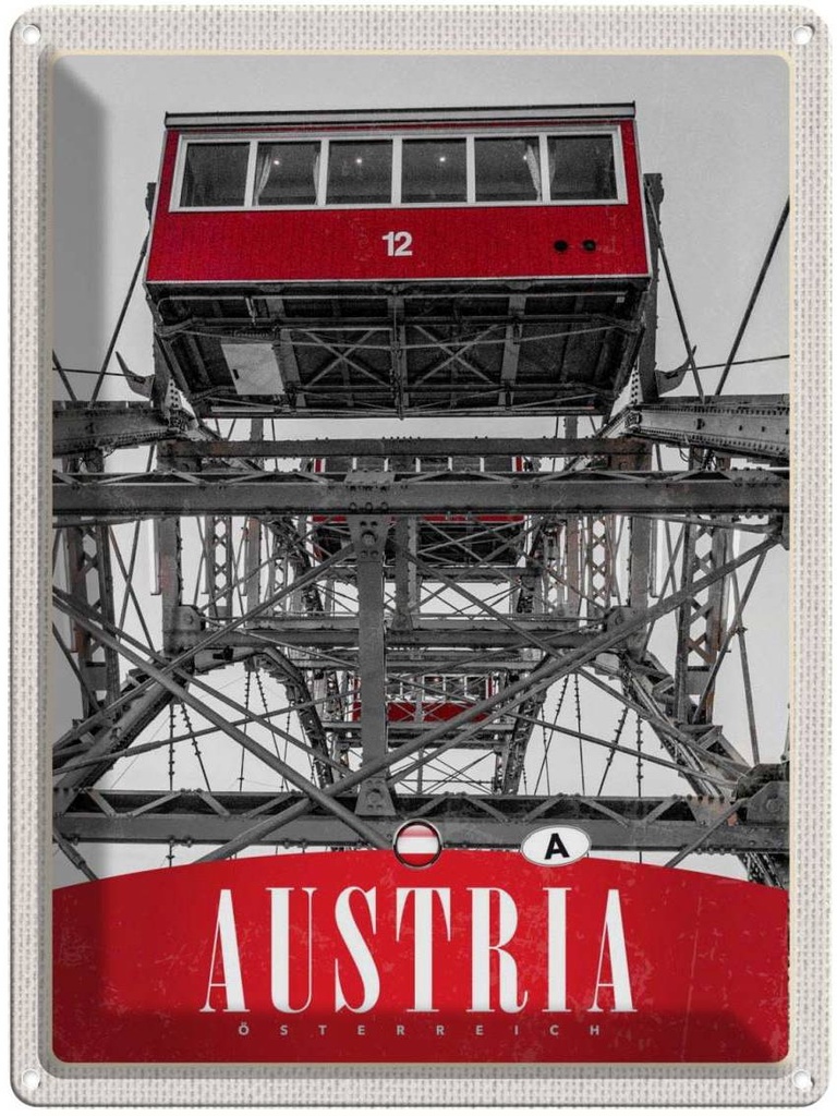 Blechschild 40x30 cm Österreich Gondeln rot Aussicht Bildmotiv Reisemotiv Abenteuer Reisen Europa Urlaub