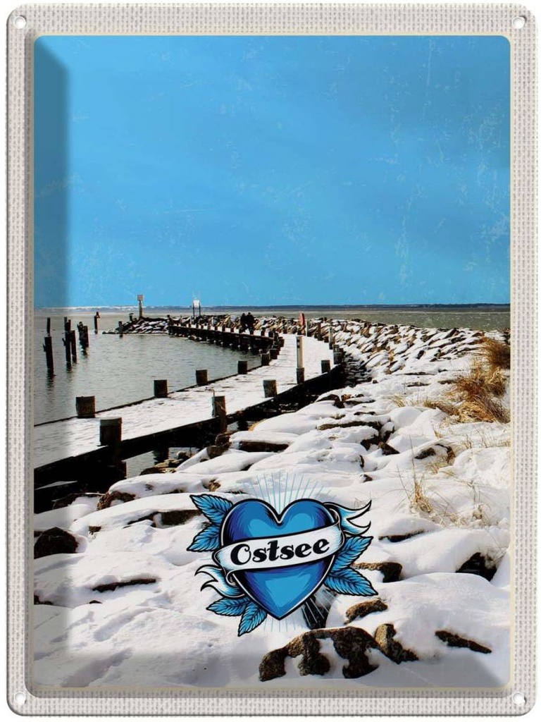 Blechschild 40x30 cm Ostsee Deutschland Schnee Winterzeit Bildmotiv Reisemotiv Abenteuer Reisen Europa Urlaub