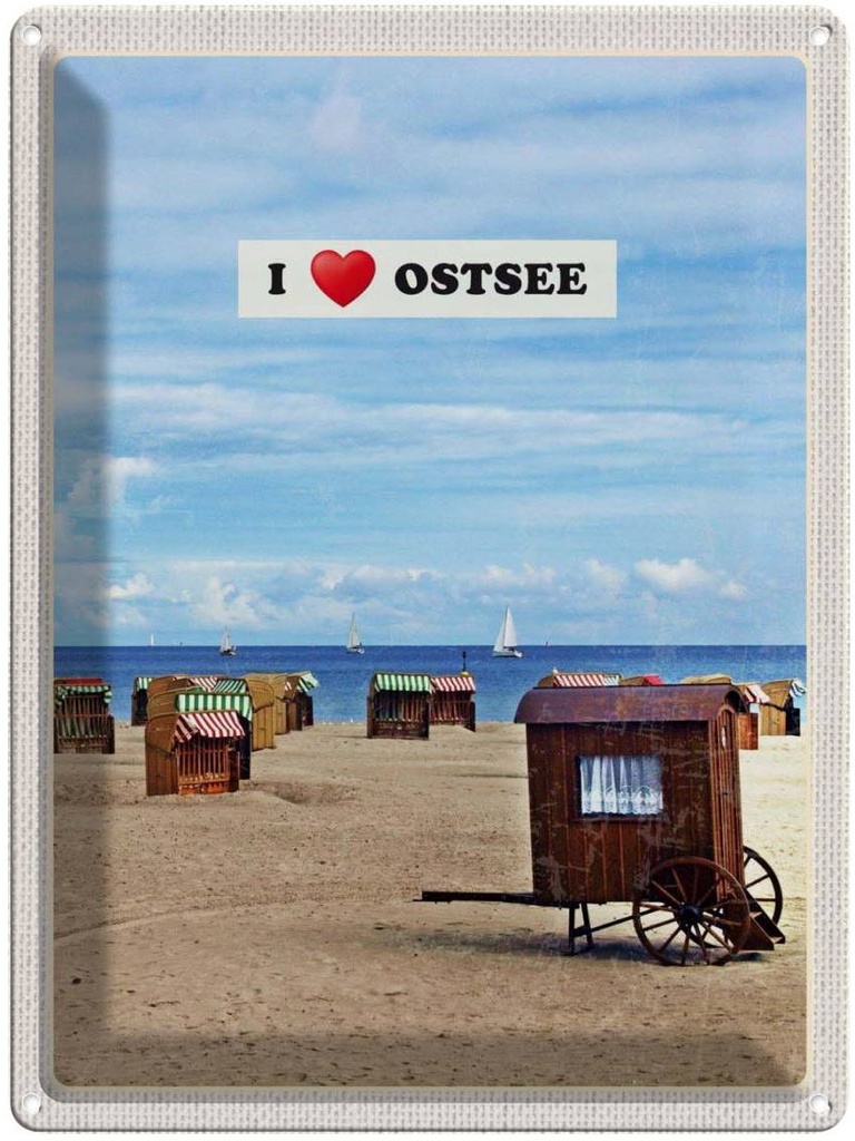 Blechschild 40x30 cm Ostsee Strand Urlaub Meer Strandkorb Sand Bildmotiv Reisemotiv Abenteuer Reisen Europa