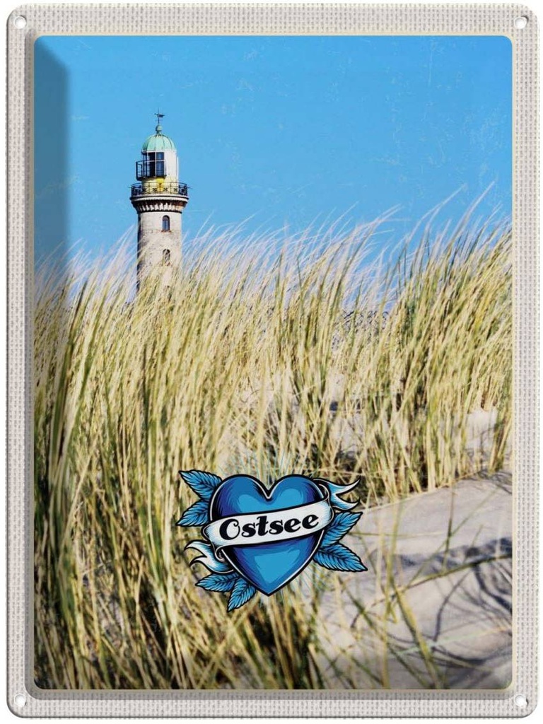 Blechschild 40x30 cm Ostsee Strand Sand Leuchtturm Bildmotiv Reisemotiv Abenteuer Reisen Urlaub