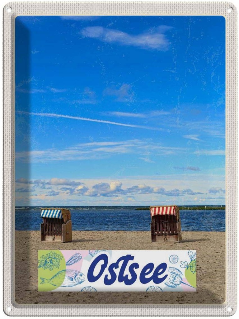Blechschild 40x30 cm Ostsee Strandkorb Meer Strand Bildmotiv Reisemotiv Abenteuer Reisen Urlaub