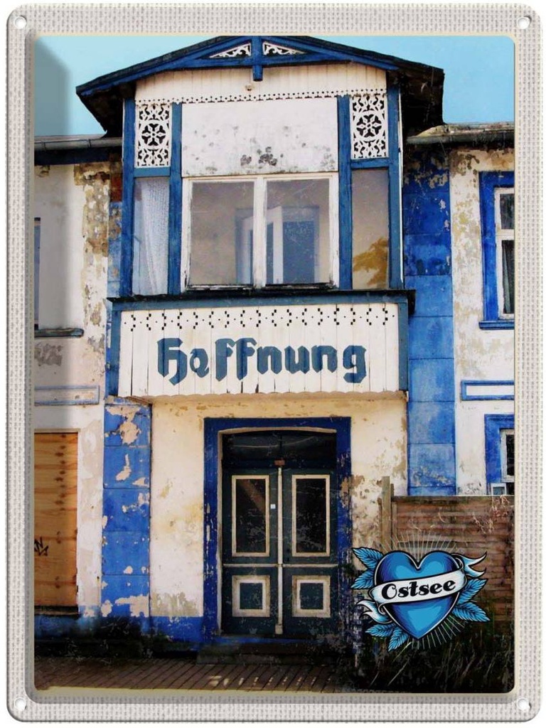 Blechschild 40x30 cm Ostsee Haus Urlaub der Hoffnung Strand Bildmotiv Reisemotiv Abenteuer Reisen Europa