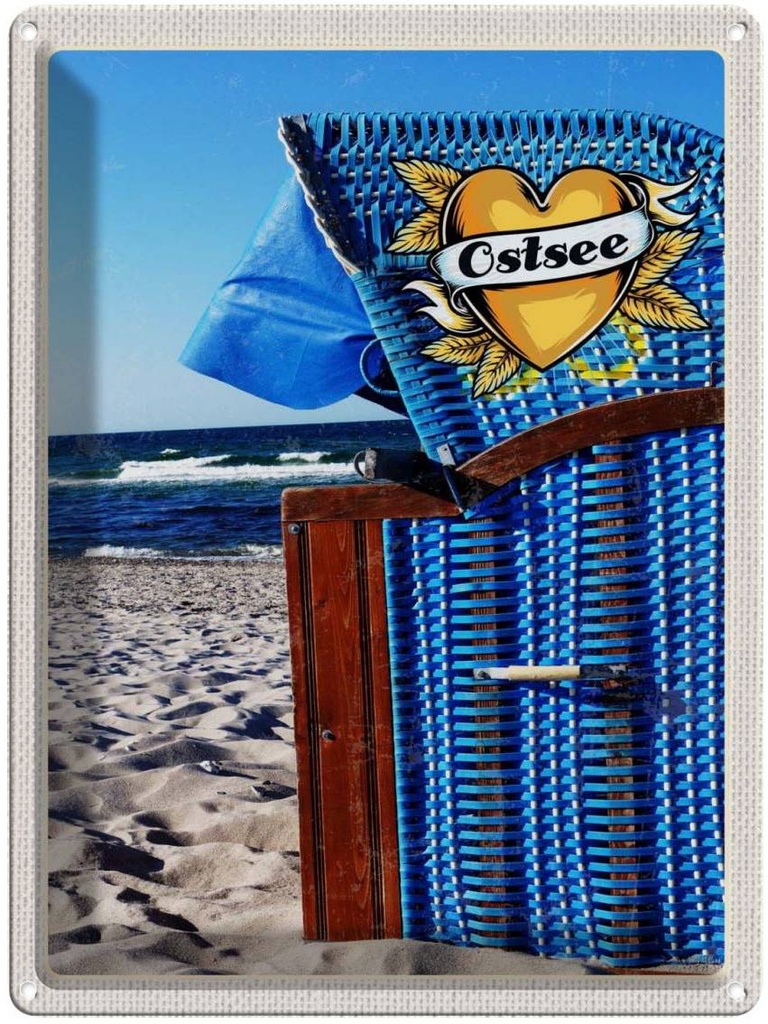 Blechschild 40x30 cm Ostsee Strandkorb Urlaub blau Meer Strand Bildmotiv Reisemotiv Abenteuer Reisen Europa