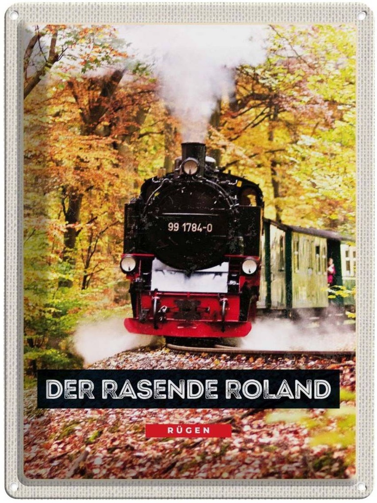 Blechschild 40x30 cm Rügen der Spruch Zitat rasende Roland Lokomotive Bildmotiv Reisemotiv Abenteuer Reisen Urlaub