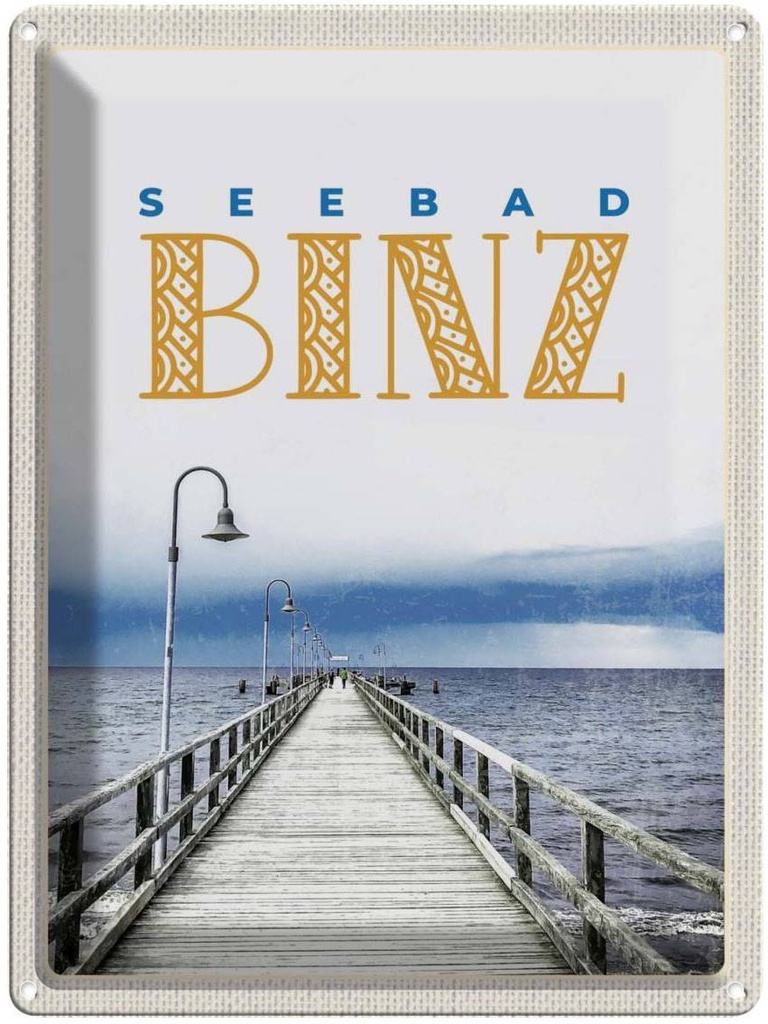 Blechschild 40x30 cm Seebad Binz Reisen Europa Urlaub Meer Strand Ebbe und Flut Bildmotiv Reisemotiv Abenteuer