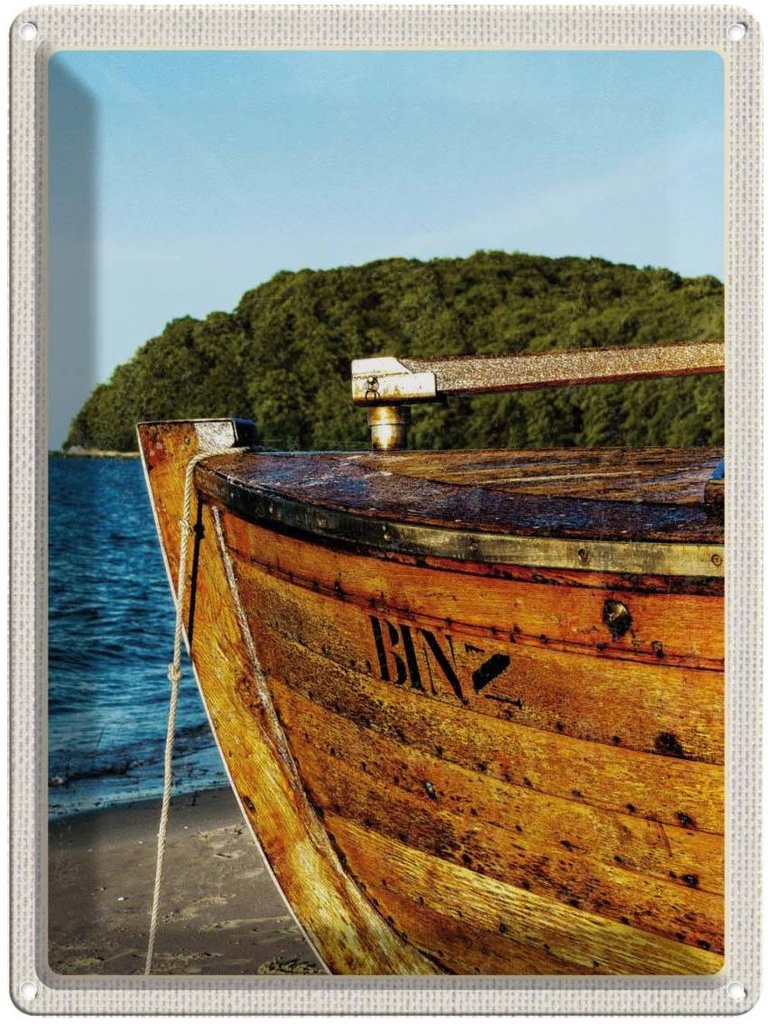 Blechschild 40x30 cm Binz Strand Urlaub Meer Gebirge Wälder Boot Bildmotiv Reisemotiv Abenteuer Reisen