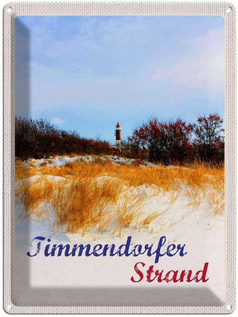 Blechschild 40x30 cm Timmendorfer Strand Leuchtturm rot Bildmotiv Reisemotiv Abenteuer Reisen Europa Urlaub