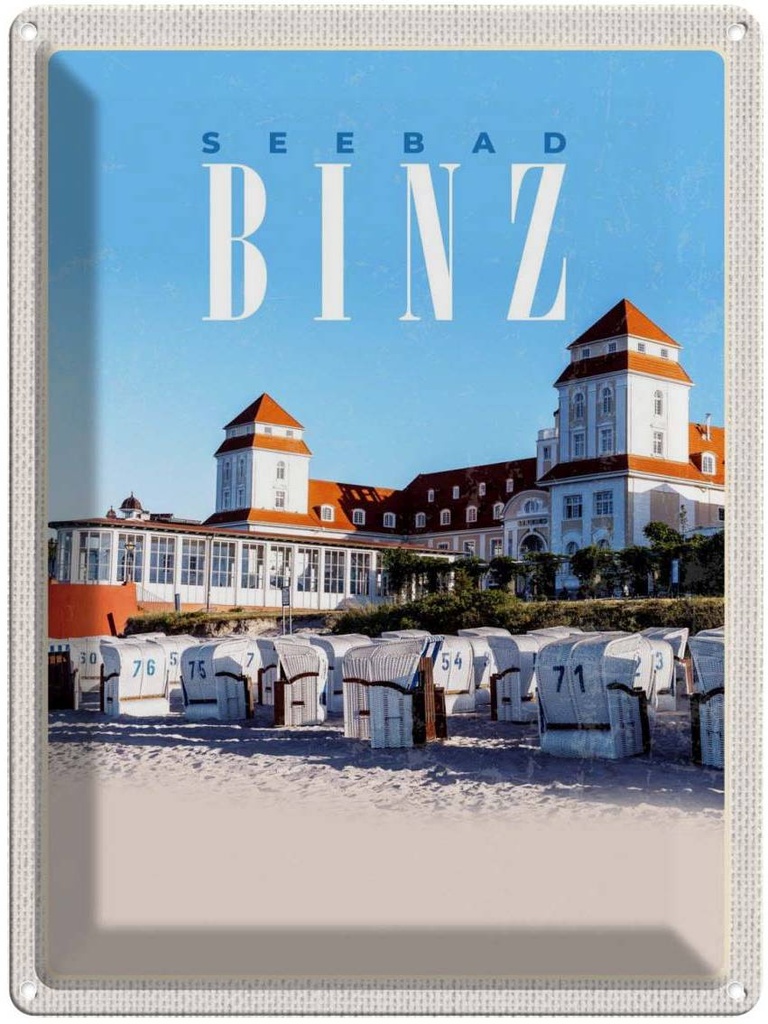 Blechschild 40x30 cm Seebad Binz Strandkörbe Strand Bildmotiv Reisemotiv Abenteuer Reisen Urlaub