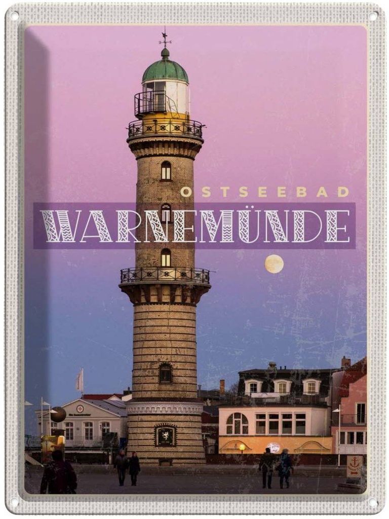 Blechschild 40x30 cm Travenmünde Strand Leuchtturm Bildmotiv Reisemotiv Abenteuer Reisen Dekoration Urlaub