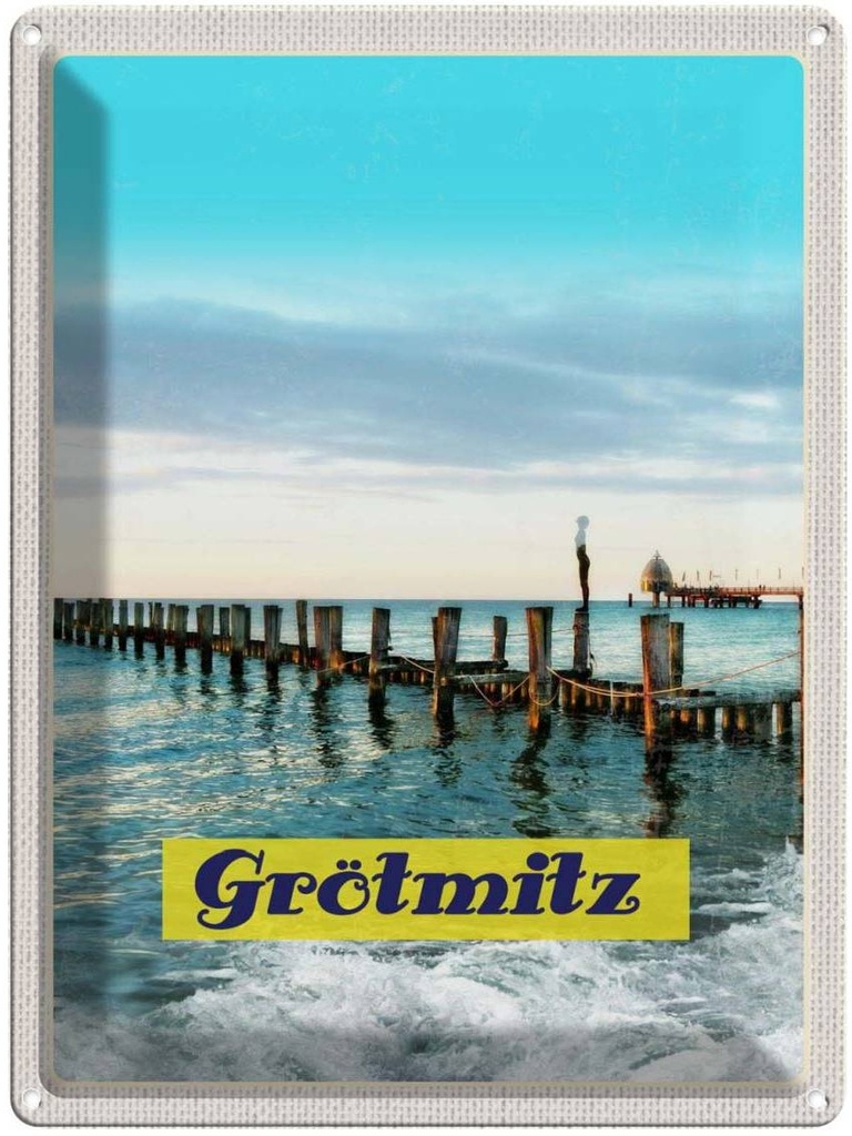 Blechschild 40x30 cm Grötmitz Meer StrandWellen Bildmotiv Reisemotiv Abenteuer Reisen Urlaub