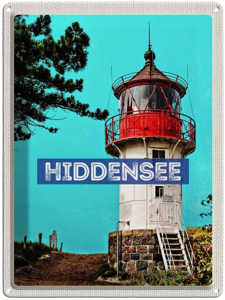 Blechschild 40x30 cm Hiddensee Leuchtturm Strand Meer Bildmotiv Reisemotiv Abenteuer Reisen Europa Urlaub