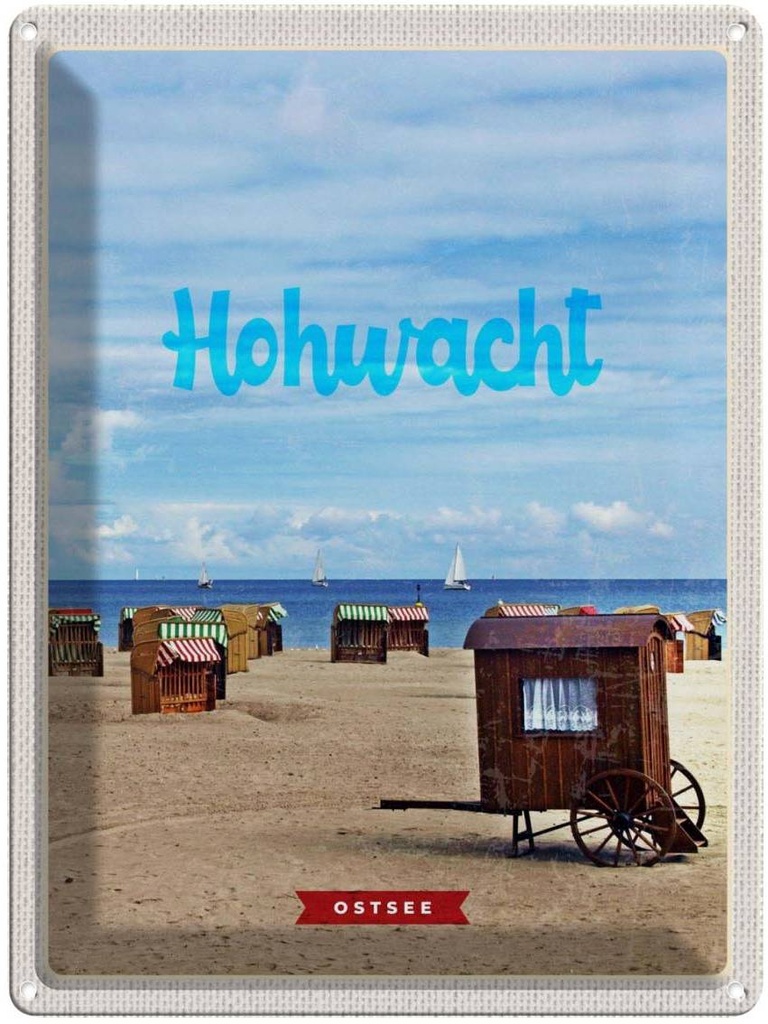 Blechschild 40x30 cm Hochwacht Ostsee Urlaub Strandkorb Meer Boote Bildmotiv Reisemotiv Abenteuer Reisen Europa