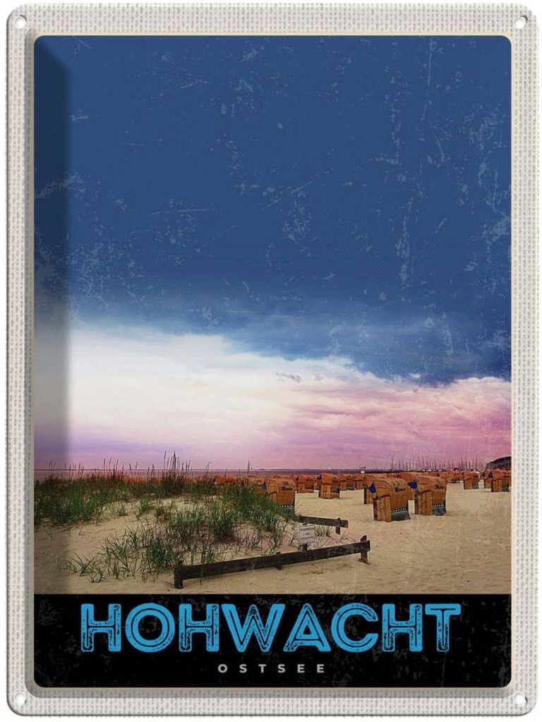 Blechschild 40x30 cm Hochwacht Ostsee Strandkorb Strand Bildmotiv Reisemotiv Abenteuer Reisen Europa Urlaub