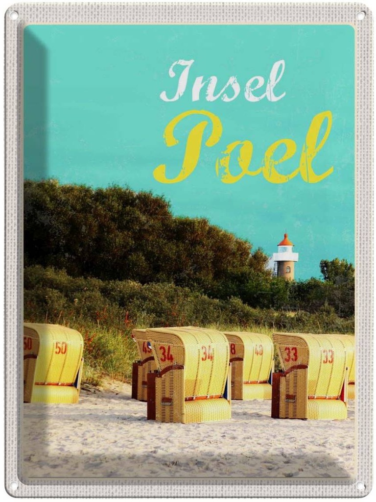 Blechschild 40x30 cm Insel Poel Urlaub Strand Strandkorb Meer Bildmotiv Reisemotiv Abenteuer Reisen Europa