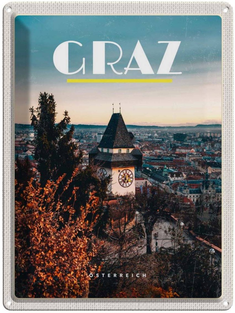 Blechschild 40x30 cm Graz Österreich Kirche Altstadt Bildmotiv Reisemotiv Abenteuer Reisen Europa Urlaub