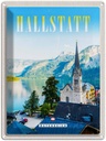 Blechschild 40x30 cm Hallstatt Österreich Urlaub Berge Kirche Bildmotiv Reisemotiv Essen Trinken Abenteuer Reisen