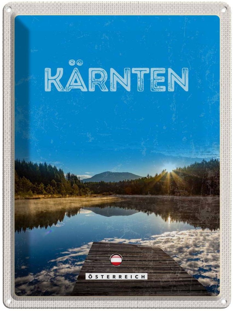 Blechschild 40x30 cm Kärnten See Österreich Sonnenaufgang Bildmotiv Reisemotiv Abenteuer Reisen Europa Urlaub