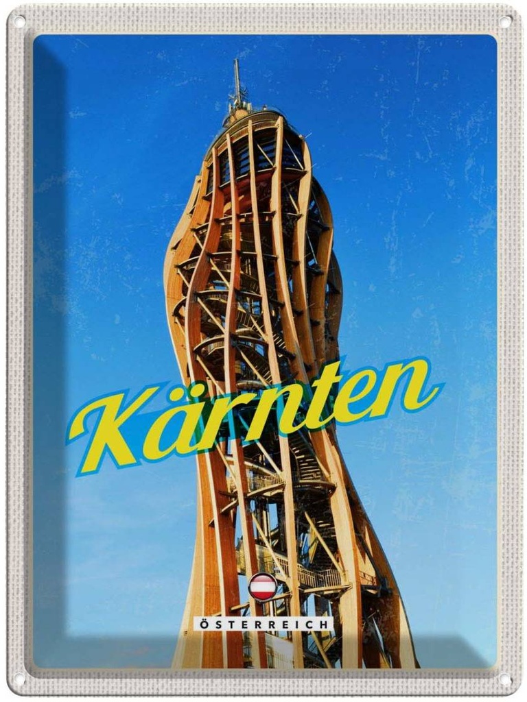 Blechschild 40x30 cm Kärnten Österreich Pyramidenkogel Trip Bildmotiv Reisemotiv Abenteuer Reisen Europa Urlaub