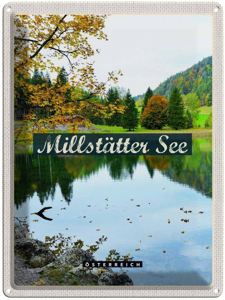 Blechschild 40x30 cm Millstätten See Camping Natur Wald Bildmotiv Reisemotiv Abenteuer Reisen Urlaub Outdoor