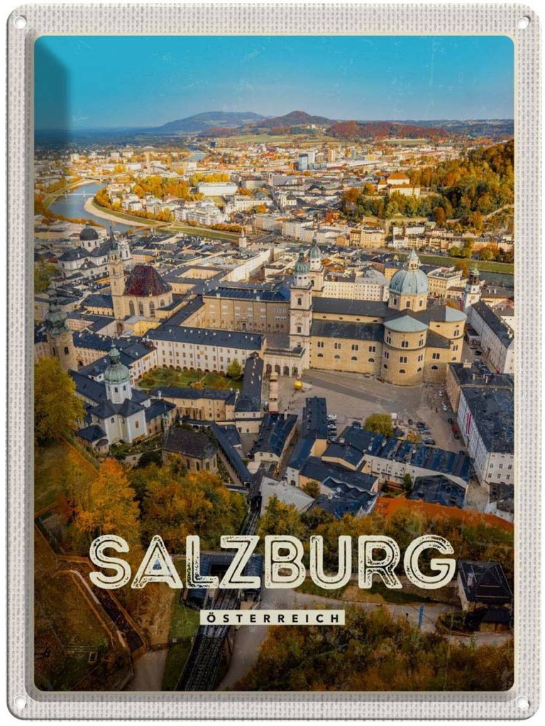 Blechschild 40x30 cm Salzburg Österreich Schloss Altstadt Bildmotiv Reisemotiv Abenteuer Reisen Europa Urlaub