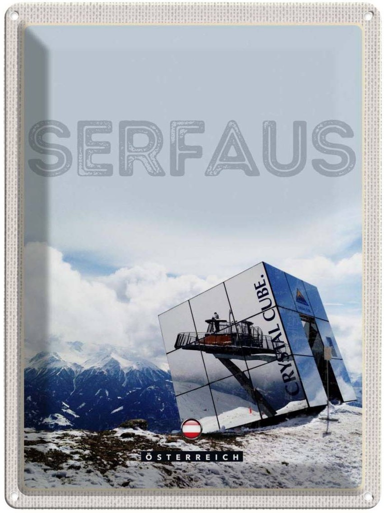 Blechschild 40x30 cm Serfaus Österreich Schnee Winterzeit Bildmotiv Reisemotiv Abenteuer Reisen Europa Urlaub