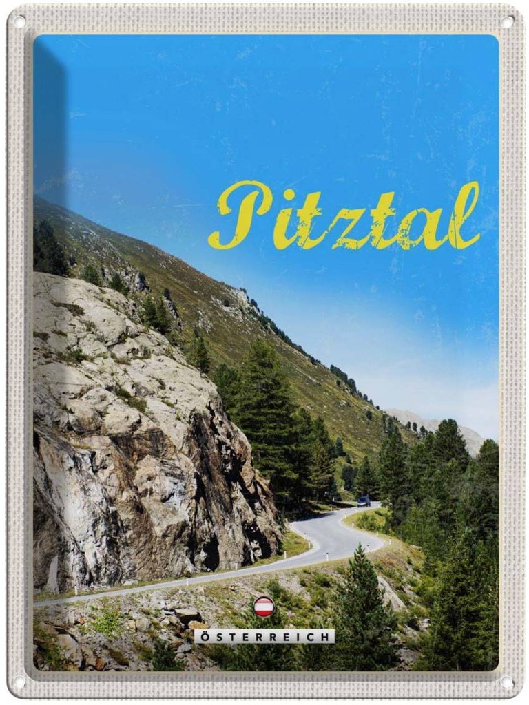 Blechschild 40x30 cm Pitztal Österreich Urlaub Wald Natur Berge Bildmotiv Reisemotiv Abenteuer Reisen Europa