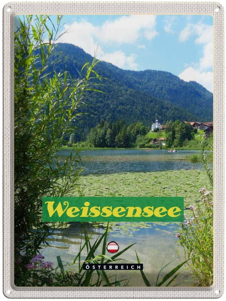 Blechschild 40x30 cm WeissenseeSee schwimmen Natur Bildmotiv Reisemotiv Abenteuer Reisen Urlaub Outdoor Camping