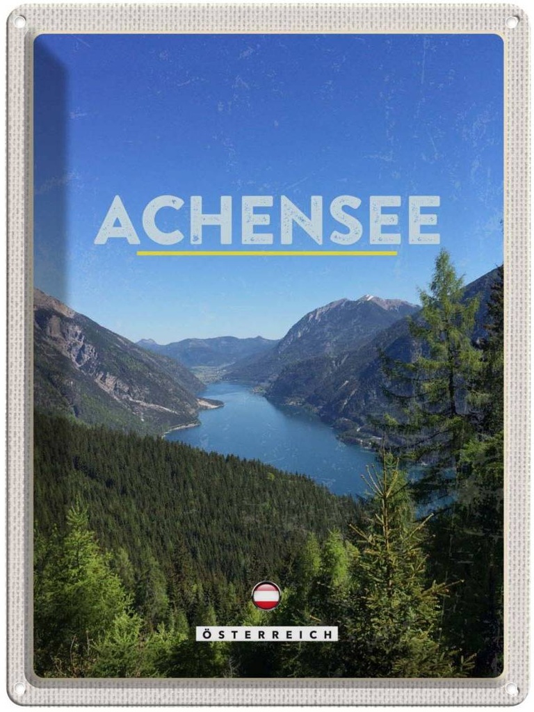 Blechschild 40x30 cm Achensee Österreich Familie Wanderung Bildmotiv Reisemotiv Abenteuer Reisen Urlaub