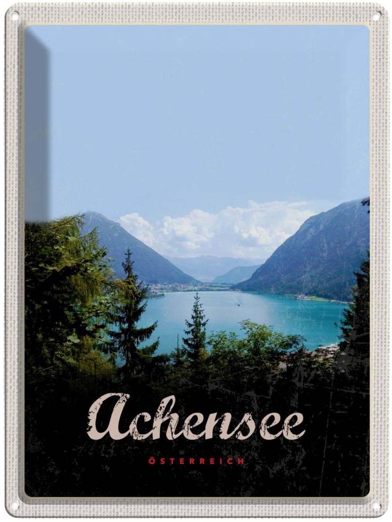Blechschild 40x30 cm Achensee Wandertour Berge See Natur Bildmotiv Reisemotiv Abenteuer Reisen Urlaub