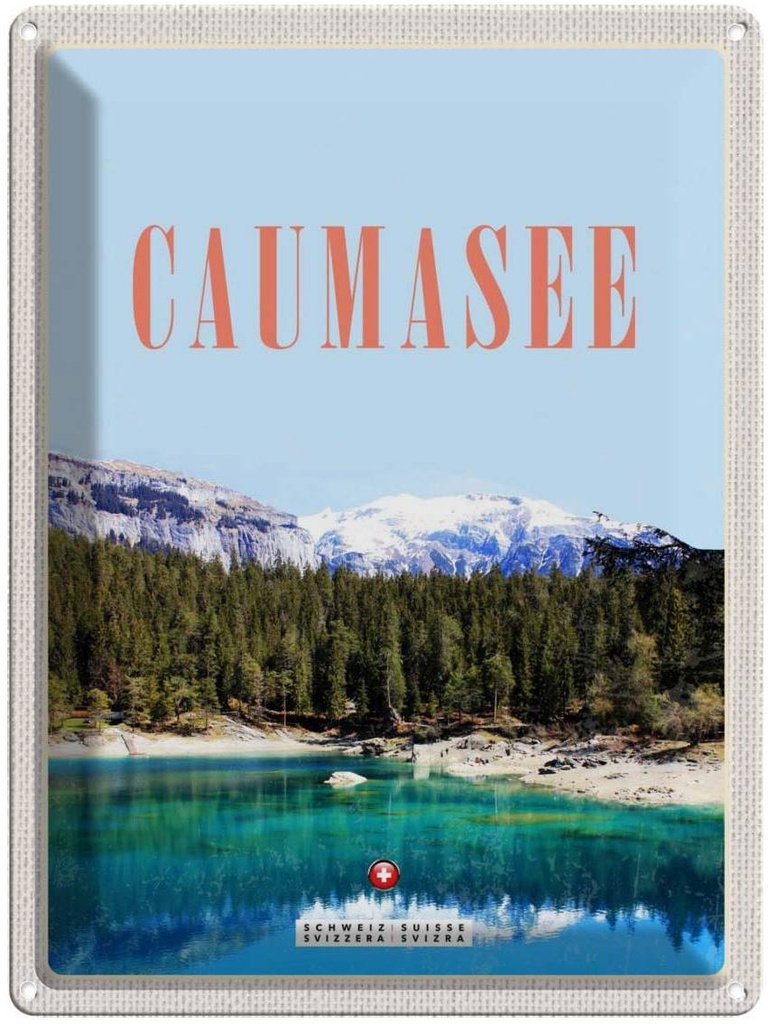 Blechschild 40x30 cm Caumasee Schweiz Schnee Natur Bildmotiv Reisemotiv Abenteuer Reisen Urlaub
