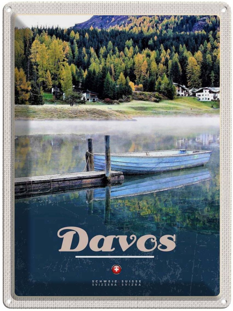 Blechschild 40x30 cm Davos Schweiz Urlaub See Wanderung Bildmotiv Reisemotiv Abenteuer Reisen Straße Stadt