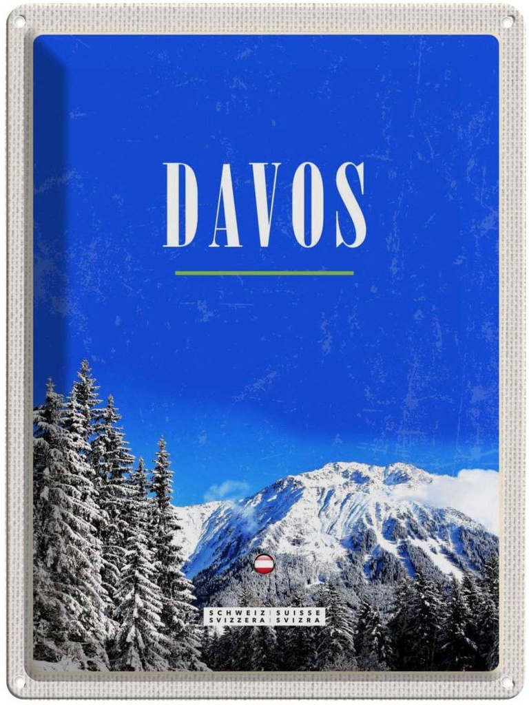 Blechschild 40x30 cm Davos Winterzeit Skiurlaub Wintertour Bildmotiv Reisemotiv Abenteuer Reisen Europa Urlaub
