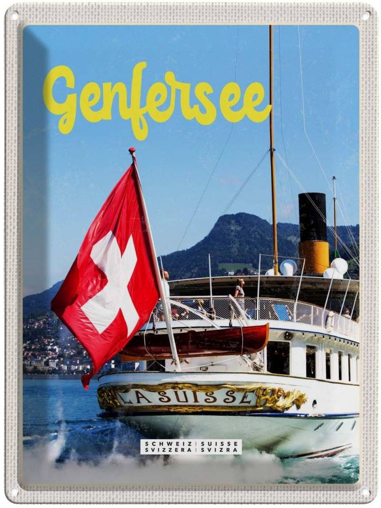 Blechschild 40x30 cm Genfersee Schweiz Lasuisse Schifftour Bildmotiv Reisemotiv Abenteuer Reisen Europa Urlaub