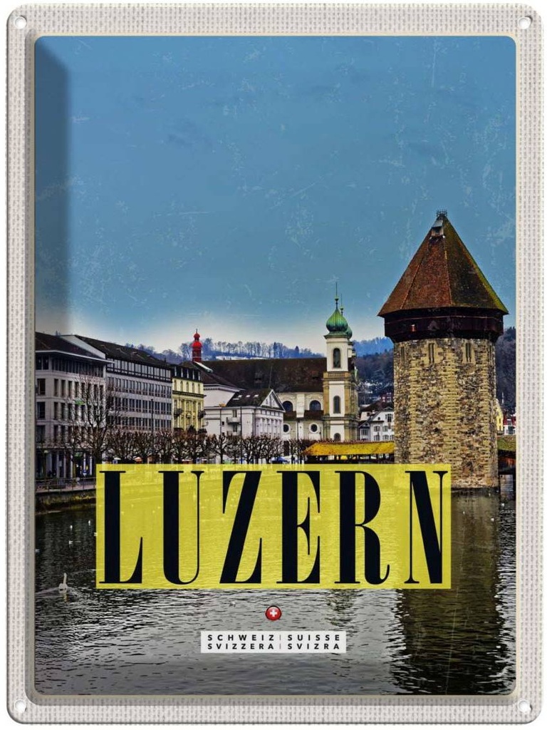 Blechschild 40x30 cm Luzern Stadt Familienurlaub Wanderung Bildmotiv Reisemotiv Abenteuer Reisen Europa Urlaub
