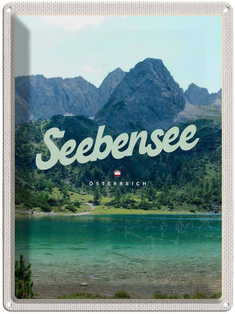 Blechschild 40x30 cm Seebensee Österreich Urlaub Wälder Natur See Bildmotiv Reisemotiv Abenteuer Reisen Europa