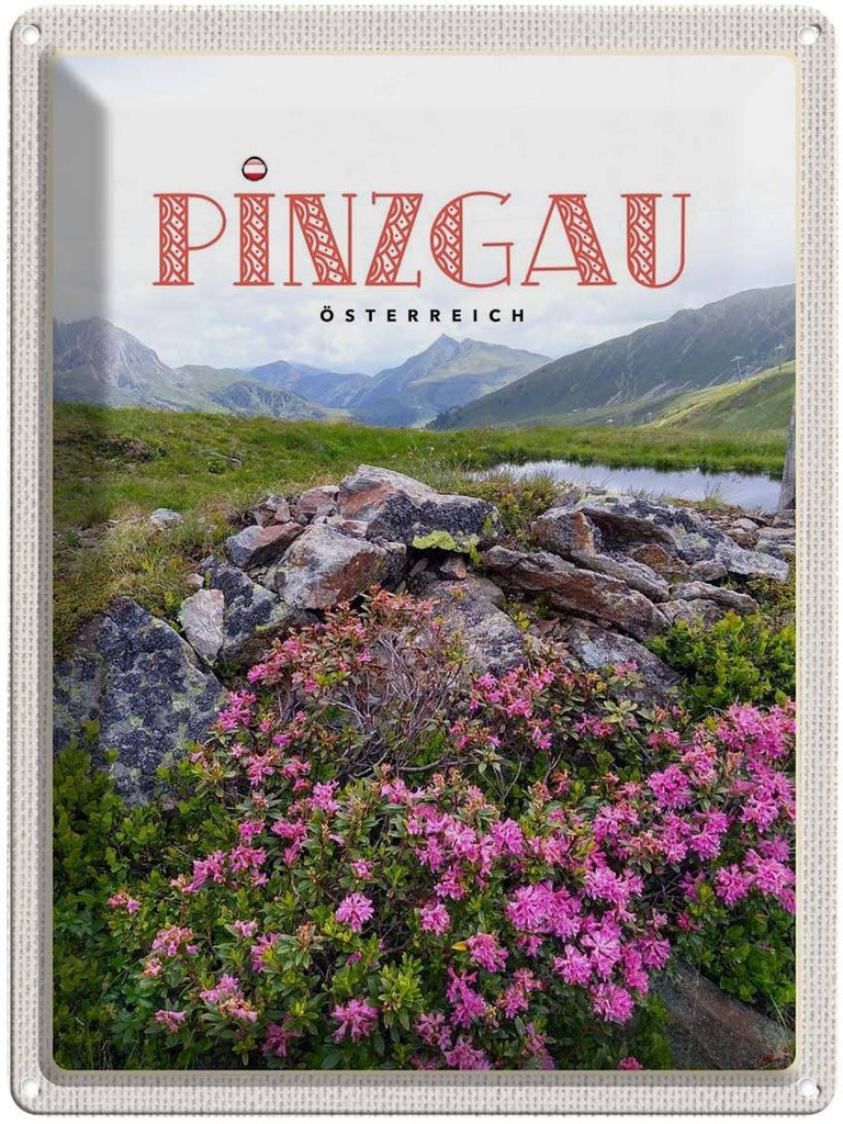 Blechschild 40x30 cm Pinzgau Österreich Urlaub Blumen Natur Berge Bildmotiv Reisemotiv Abenteuer Reisen Europa