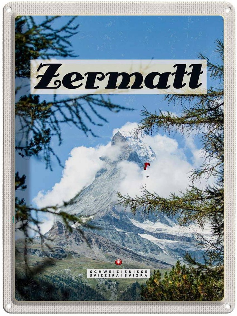 Blechschild 40x30 cm Zermatt Schweiz Tannenbaum Winterzeit Bildmotiv Reisemotiv Abenteuer Reisen Europa Urlaub