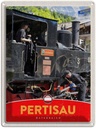 Blechschild 40x30 cm Pertisau Österreich Lokomotive Bildmotiv Reisemotiv Abenteuer Reisen Europa Urlaub